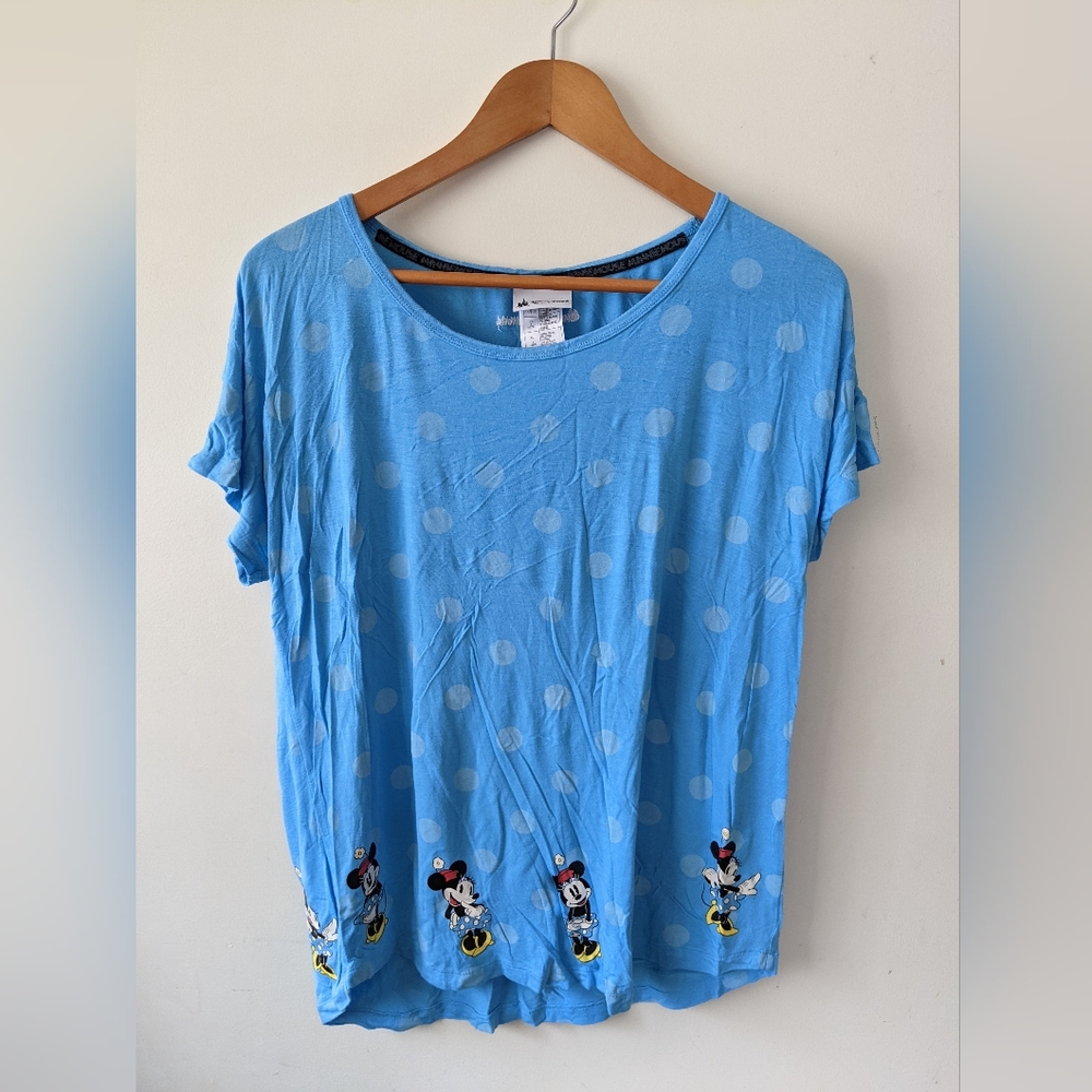 Disney Minnie Mouse T-shirt Size (M) Blue Polka Dot